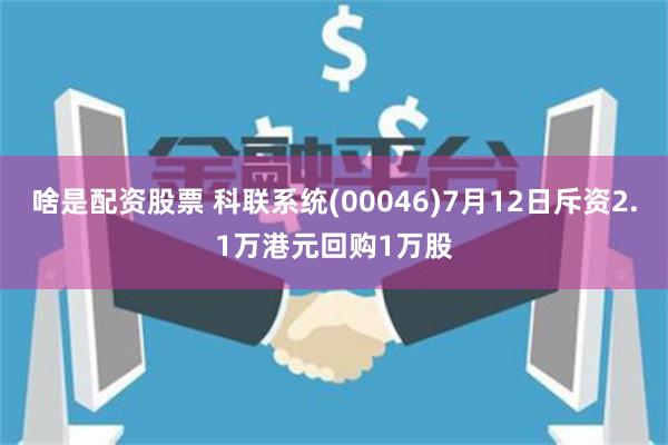 啥是配资股票 科联系统(00046)7月12日斥资2.1万港元回购1万股